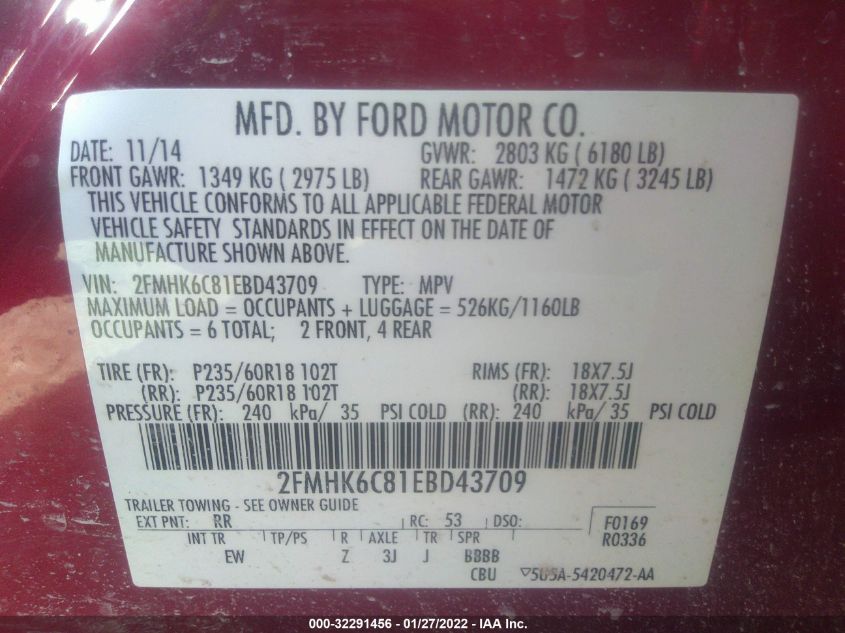 2014 FORD FLEX SEL 2FMHK6C81EBD43709