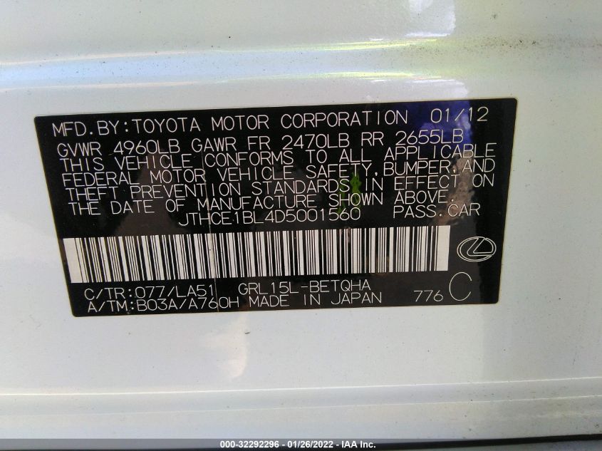 2013 LEXUS GS 350 JTHCE1BL4D5001560