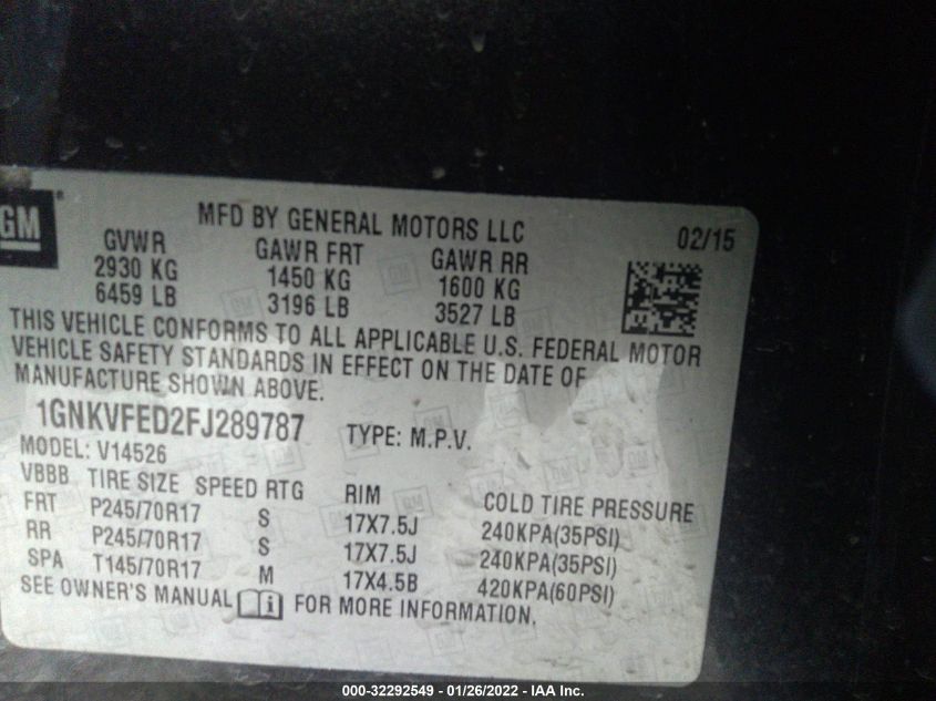 2015 CHEVROLET TRAVERSE LS 1GNKVFED2FJ289787