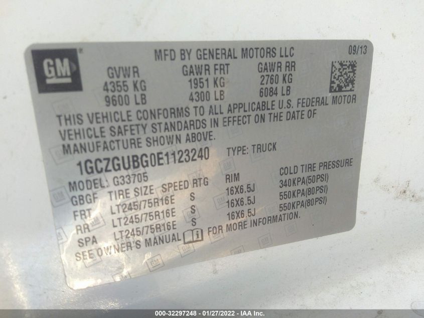 2014 CHEVROLET EXPRESS CARGO VAN 1GCZGUBG0E1123240