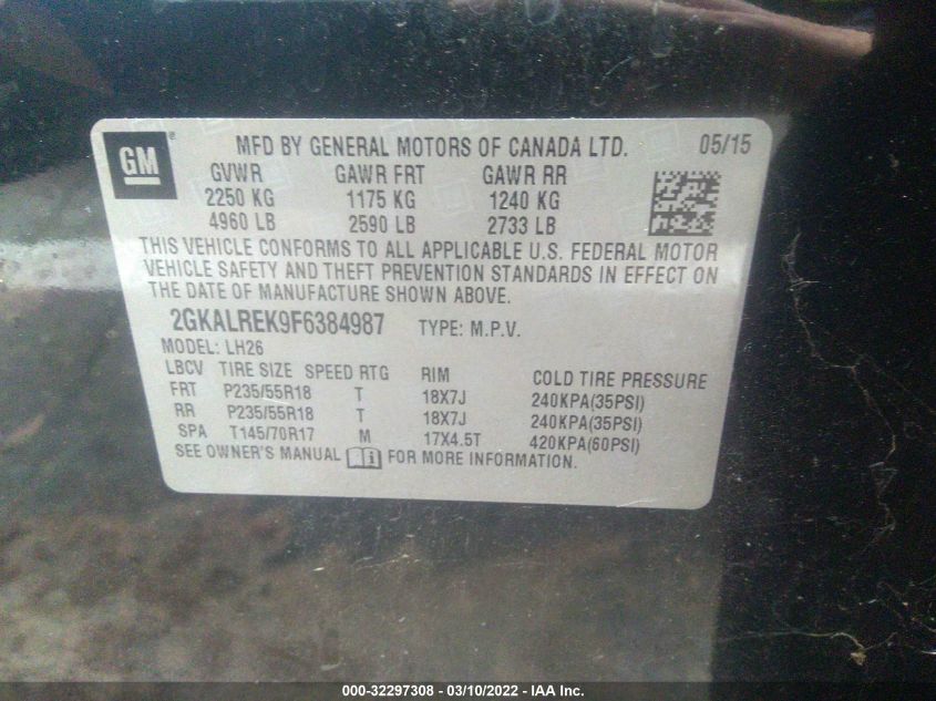 2015 GMC TERRAIN SLE 2GKALREK9F6384987