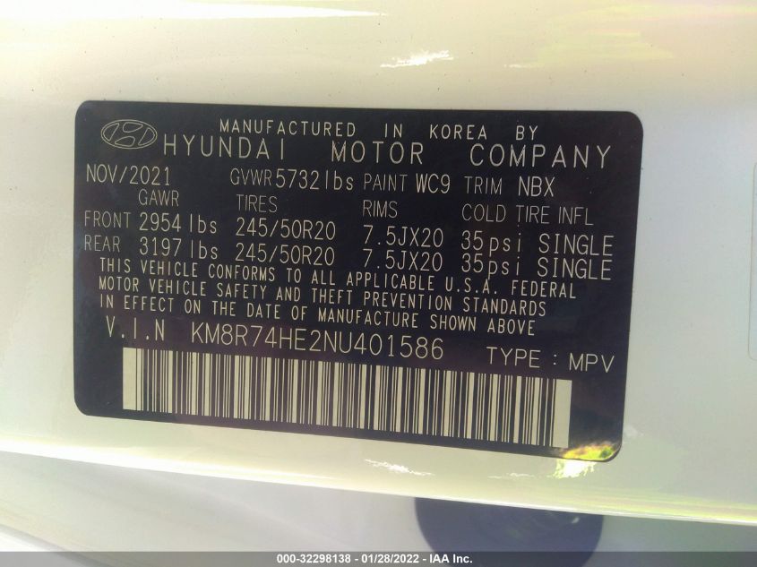 2022 HYUNDAI PALISADE CALLIGRAPHY KM8R74HE2NU401586