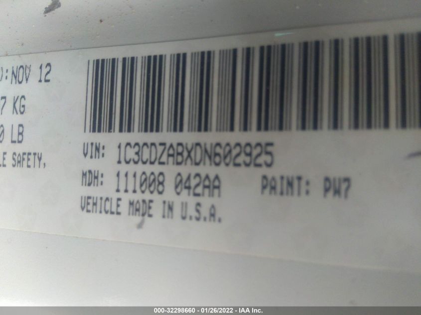 2013 DODGE AVENGER SE 1C3CDZABXDN602925