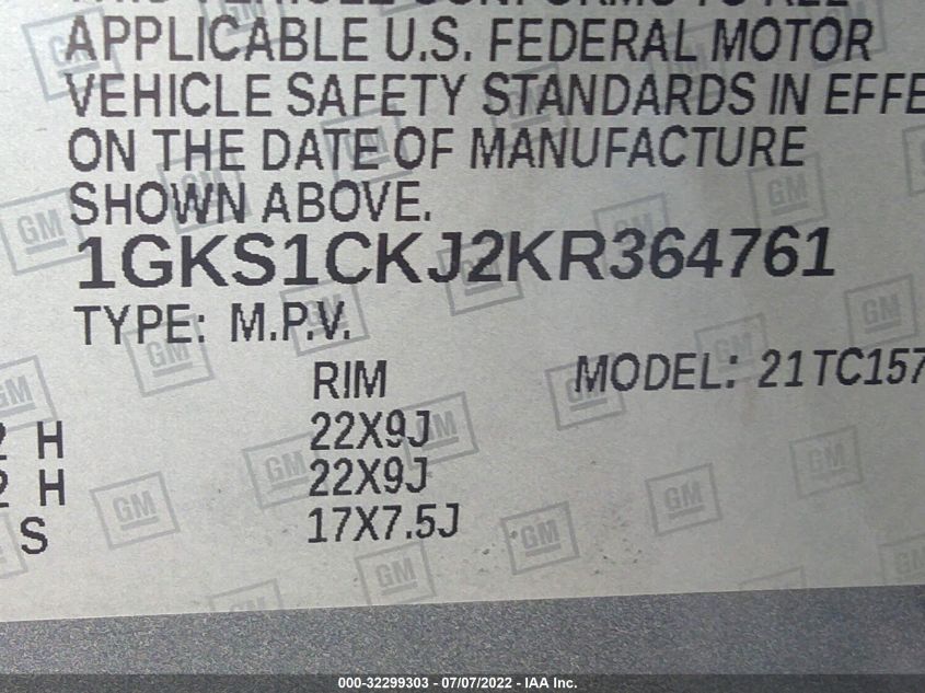 2019 GMC YUKON DENALI 1GKS1CKJ2KR364761