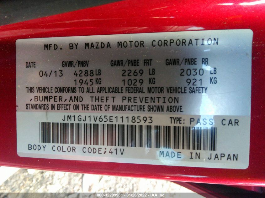 2014 MAZDA MAZDA6 I TOURING JM1GJ1V65E1118593