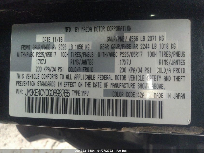 2016 MAZDA CX-5 TOURING JM3KE4CY0G0898765