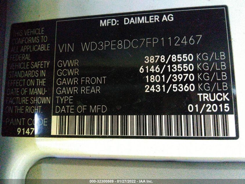 2015 MERCEDES-BENZ SPRINTER CARGO VANS EXT WD3PE8DC7FP112467