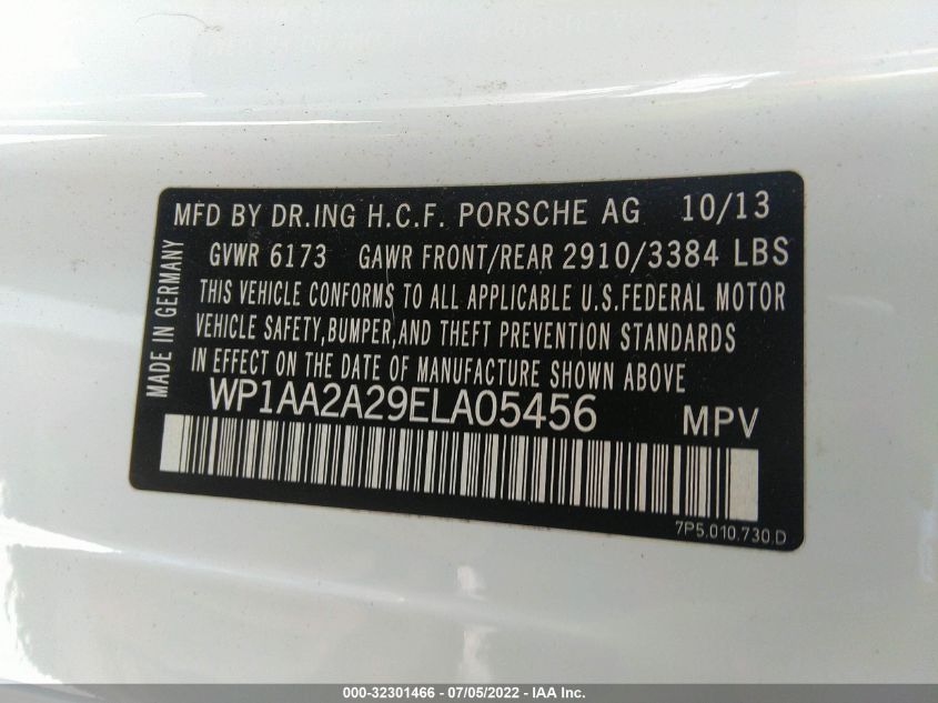 2014 PORSCHE CAYENNE WP1AA2A29ELA05456