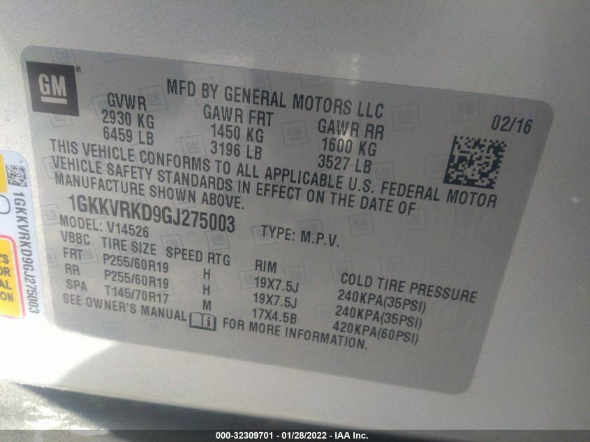 2016 GMC ACADIA SLT 1GKKVRKD9GJ275003
