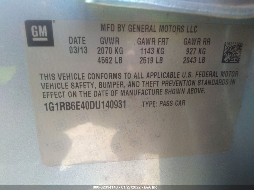 2013 CHEVROLET VOLT 1G1RB6E40DU140931