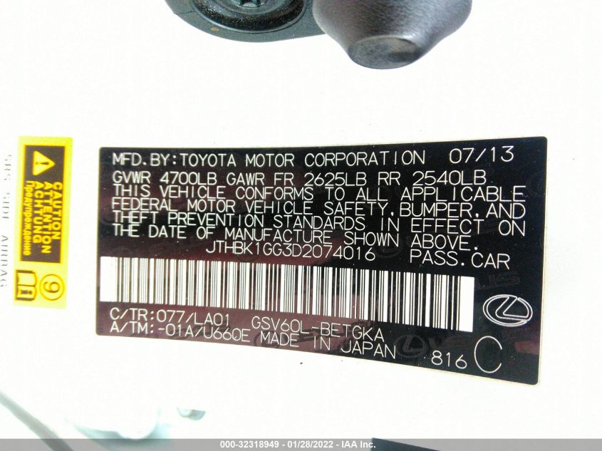 2013 LEXUS ES 350 4DR SDN JTHBK1GG3D2074016