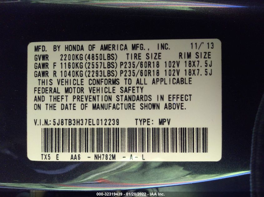 2014 ACURA RDX 5J8TB3H37EL012239