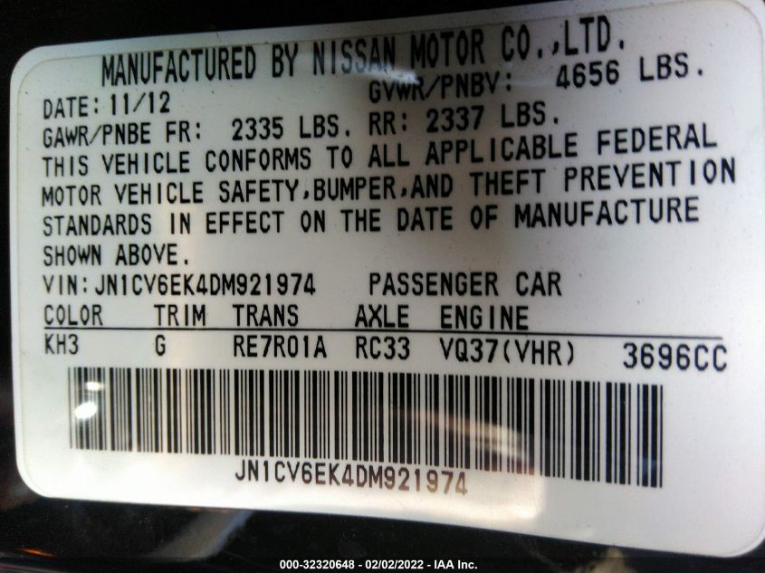 2013 INFINITI G37 COUPE JOURNEY JN1CV6EK4DM921974
