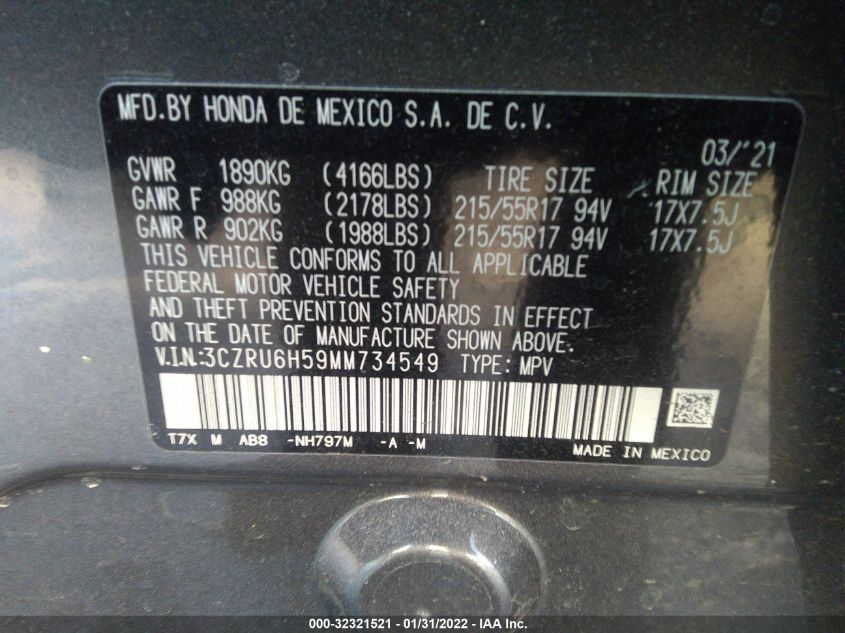 2021 HONDA HR-V EX 3CZRU6H59MM734549