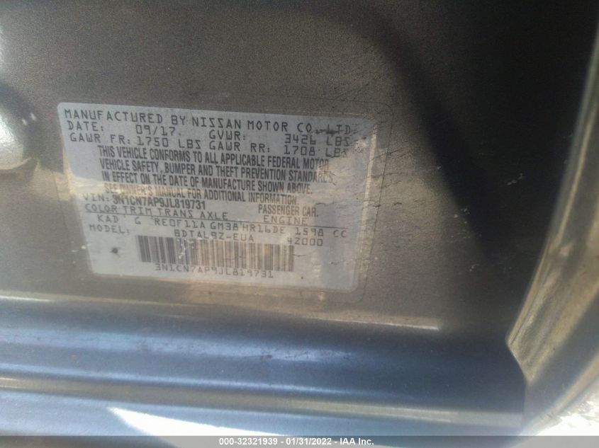 2018 NISSAN VERSA SEDAN SV 3N1CN7AP9JL819731