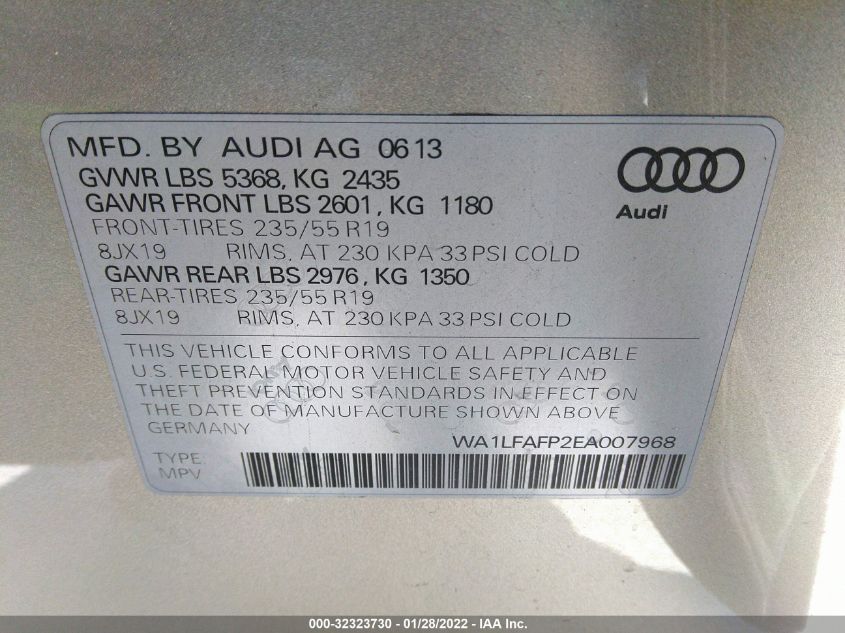 2014 AUDI Q5 PREMIUM PLUS WA1LFAFP2EA007968