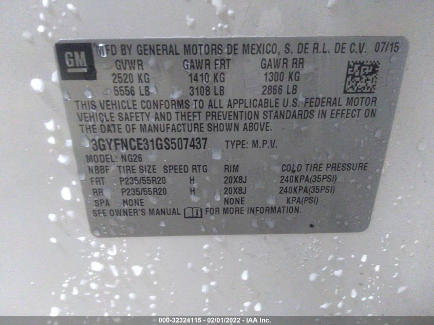 2016 CADILLAC SRX PERFORMANCE COLLECTION 3GYFNCE31GS507437