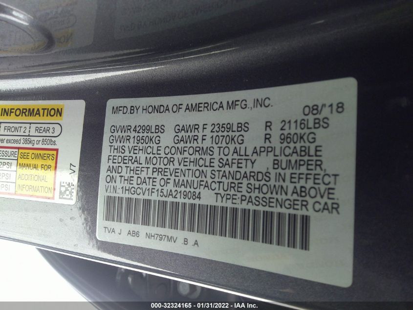 2018 HONDA ACCORD SEDAN LX 1.5T 1HGCV1F15JA219084