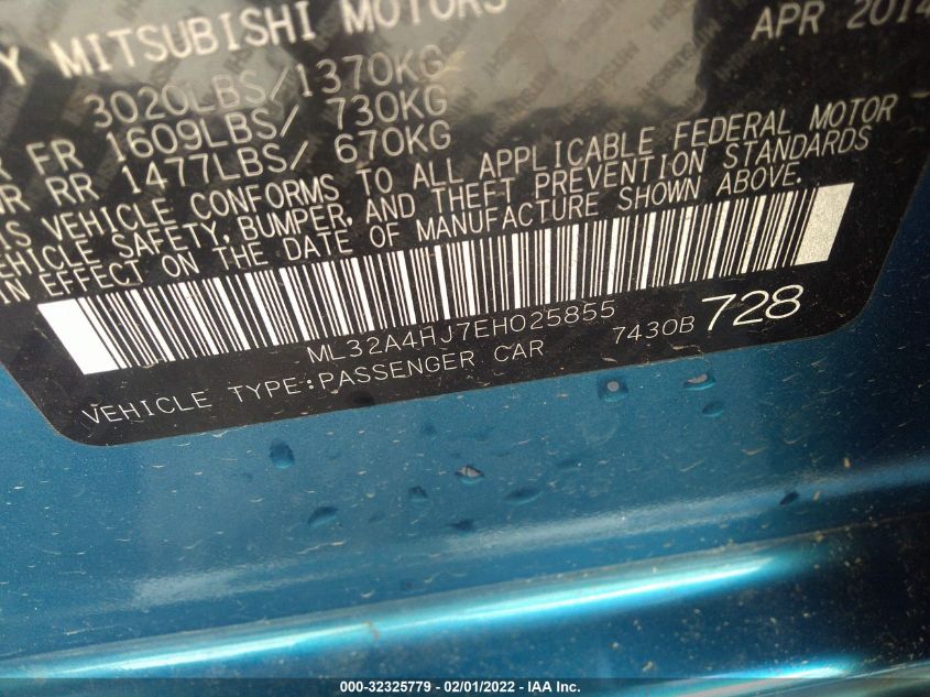 2014 MITSUBISHI MIRAGE ES ML32A4HJ7EH025855
