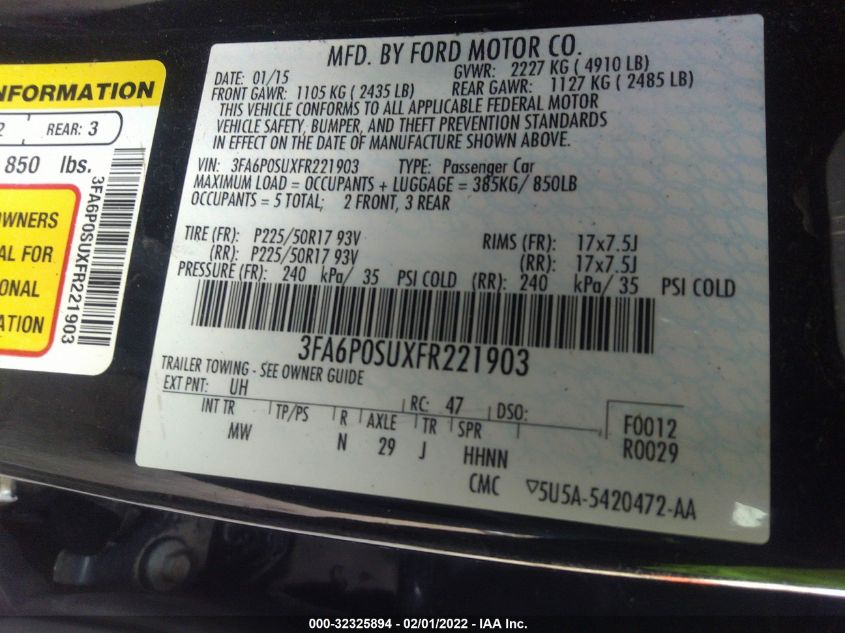 2015 FORD FUSION ENERGI TITANIUM 3FA6P0SUXFR221903