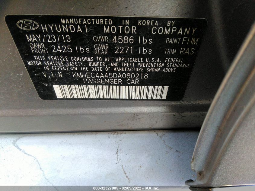 2013 HYUNDAI SONATA HYBRID LIMITED KMHEC4A45DA080218