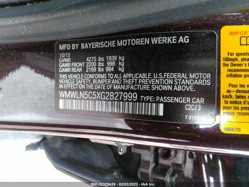 2016 MINI COOPER CLUBMAN WMWLN5C5XG2B27999