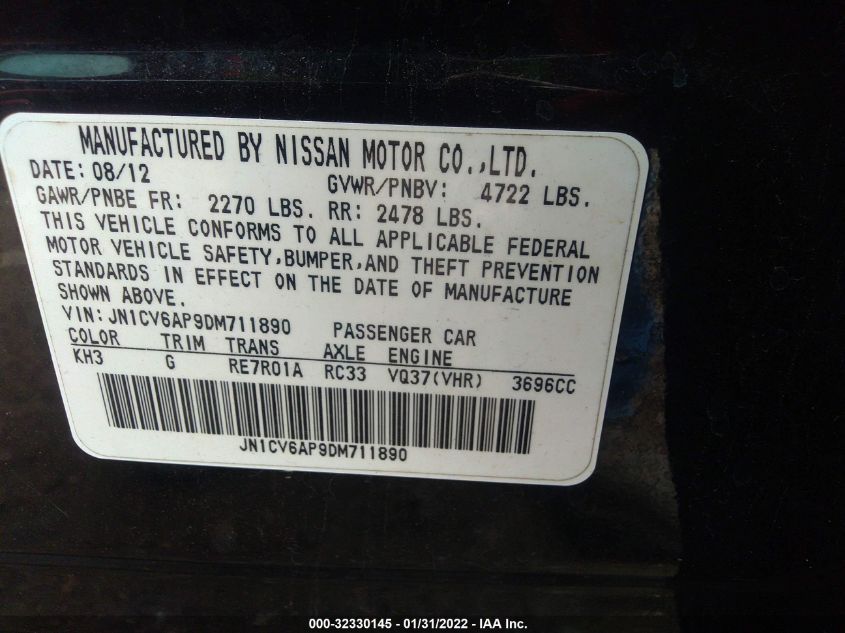 2013 INFINITI G37 SEDAN JOURNEY JN1CV6AP9DM711890