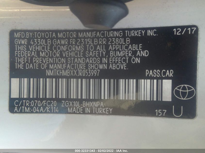 2018 TOYOTA C-HR XLE NMTKHMBXXJR053997