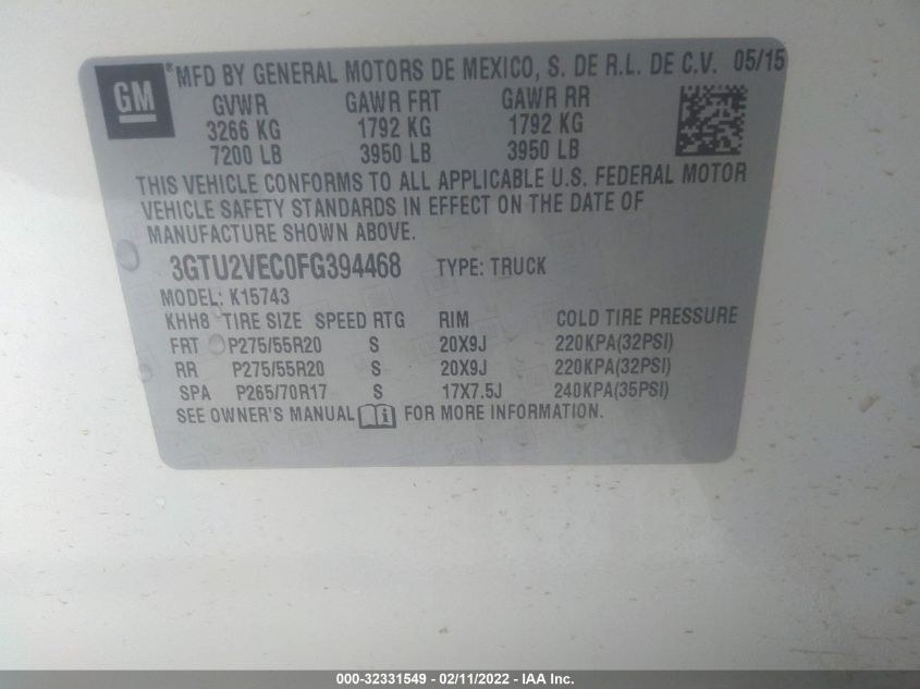 2015 GMC SIERRA 1500 SLT 3GTU2VEC0FG394468