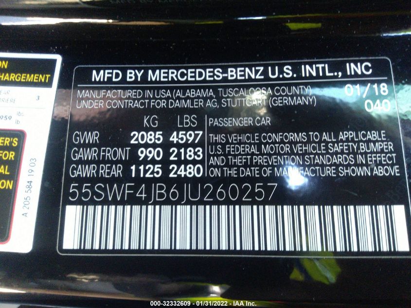 2018 MERCEDES-BENZ C-CLASS C 300 55SWF4JB6JU260257
