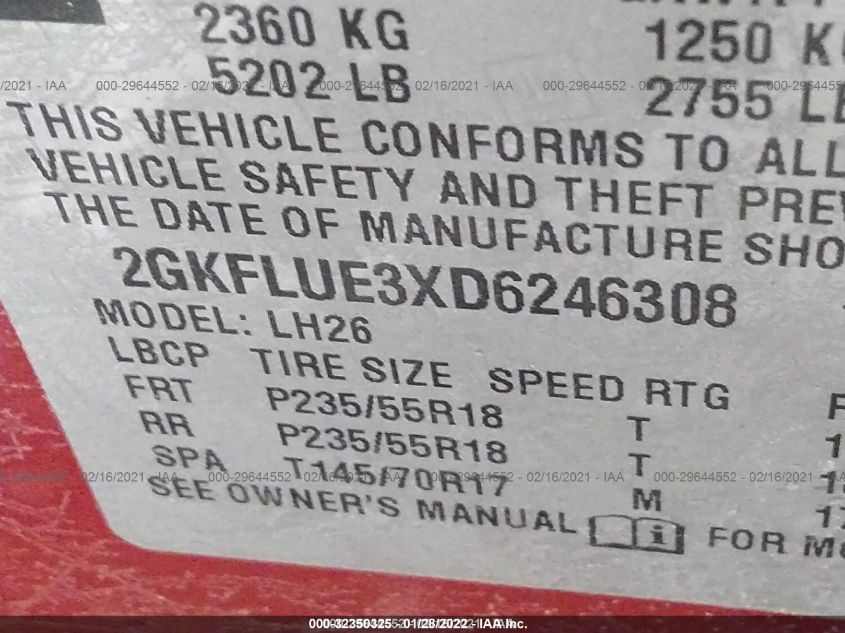 2013 GMC TERRAIN SLT 2GKFLUE3XD6246308