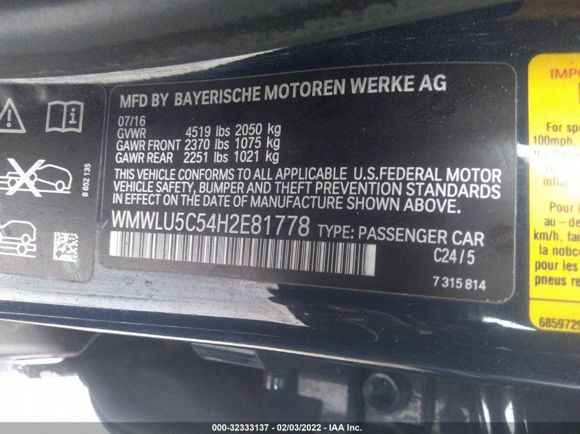 2017 MINI CLUBMAN COOPER S WMWLU5C54H2E81778