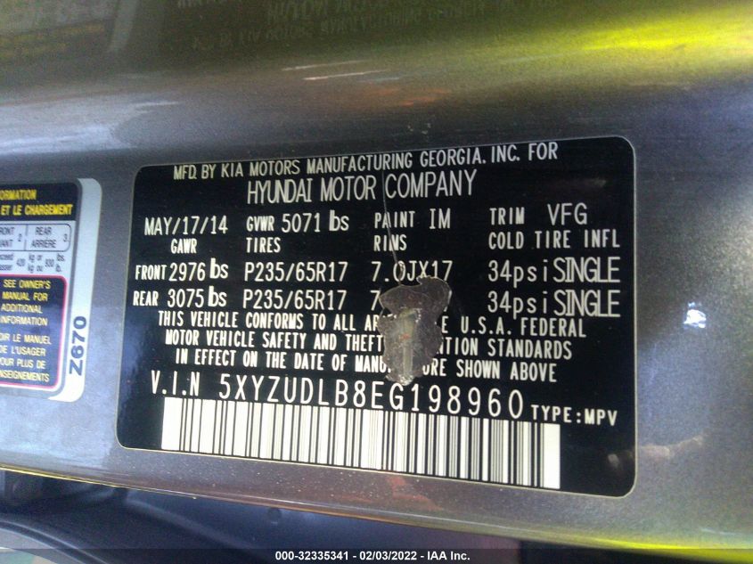 2014 HYUNDAI SANTA FE SPORT 5XYZUDLB8EG198960