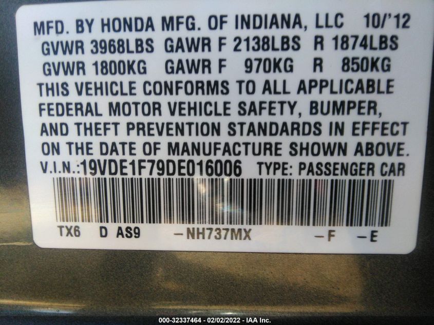 2013 ACURA ILX TECH PKG 19VDE1F79DE016006