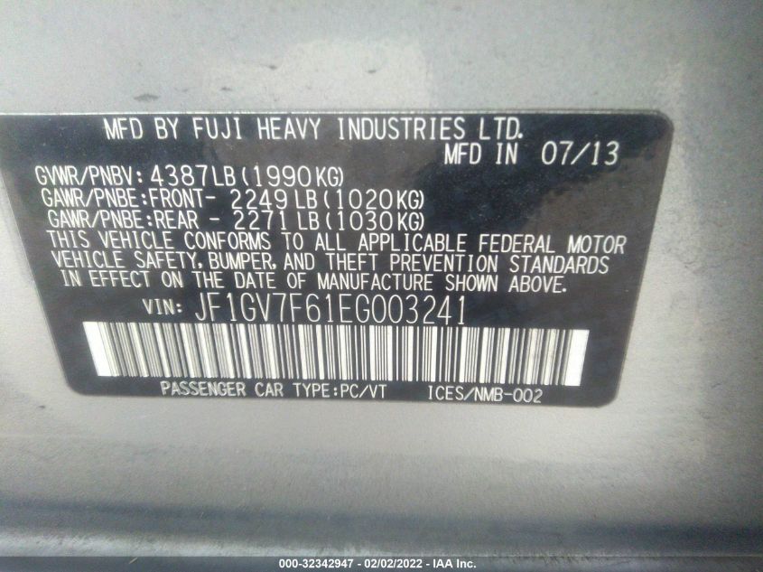 2014 SUBARU IMPREZA SEDAN WRX WRX LIMITED JF1GV7F61EG003241