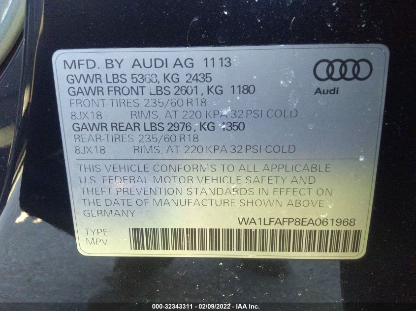 2014 AUDI Q5 PREMIUM PLUS WA1LFAFP8EA061968
