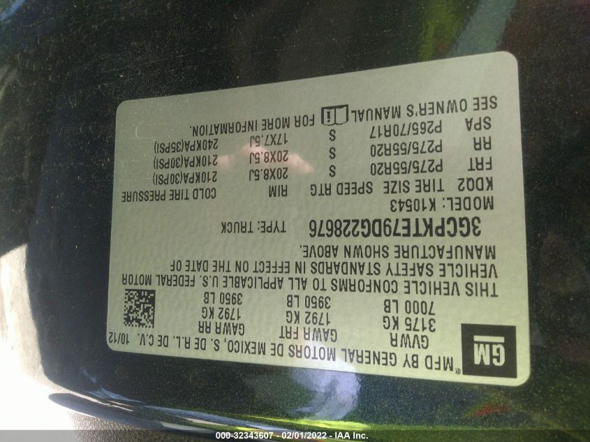 2013 CHEVROLET SILVERADO 1500 LTZ 3GCPKTE79DG228676