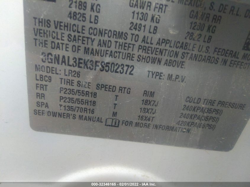 2015 CHEVROLET CAPTIVA SPORT FLEET LT 3GNAL3EK3FS502372