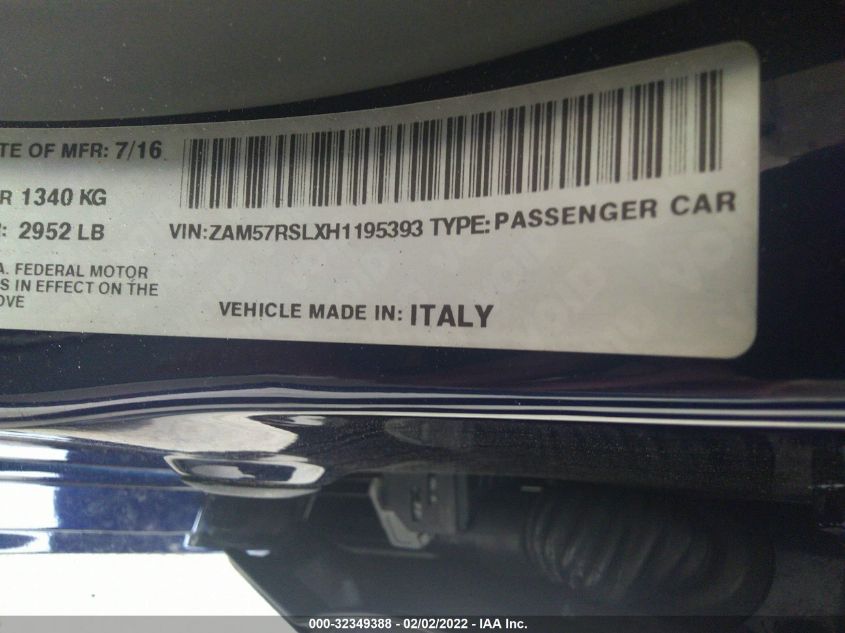 2017 MASERATI GHIBLI S ZAM57RSLXH1195393