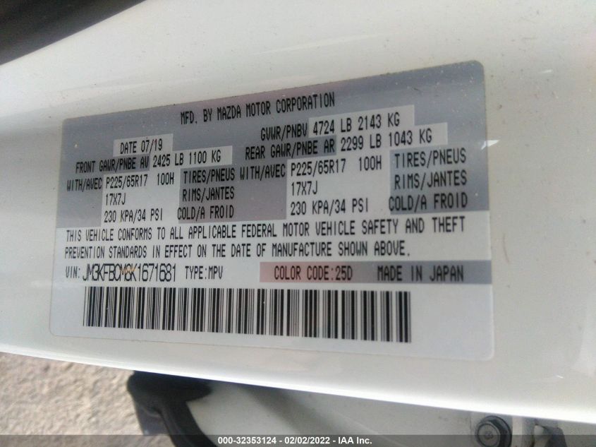 2019 MAZDA CX-5 TOURING JM3KFBCM8K1671681