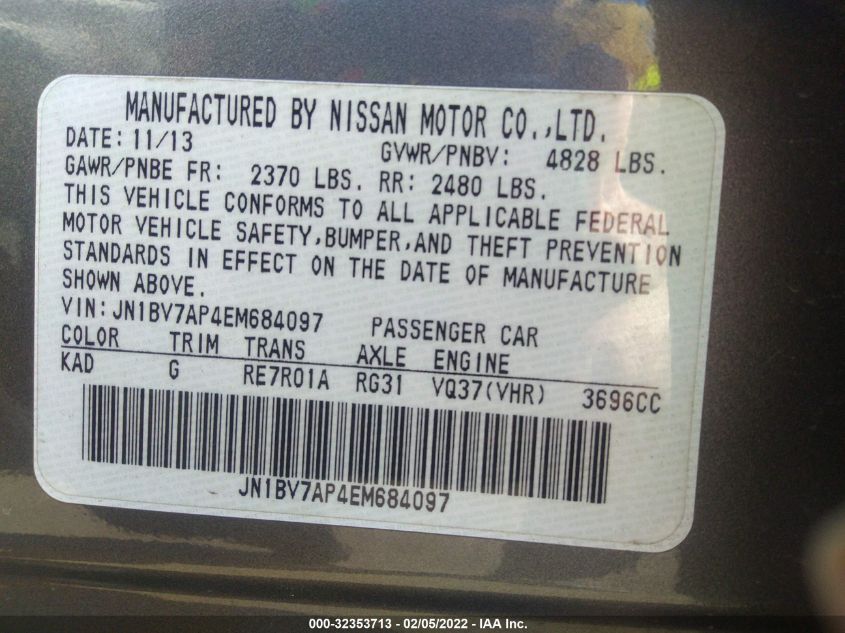 2014 INFINITI Q50 PREMIUM JN1BV7AP4EM684097