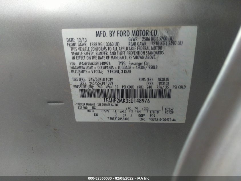 2014 FORD SEDAN POLICE INTERCEPTOR 1FAHP2MK3EG148976