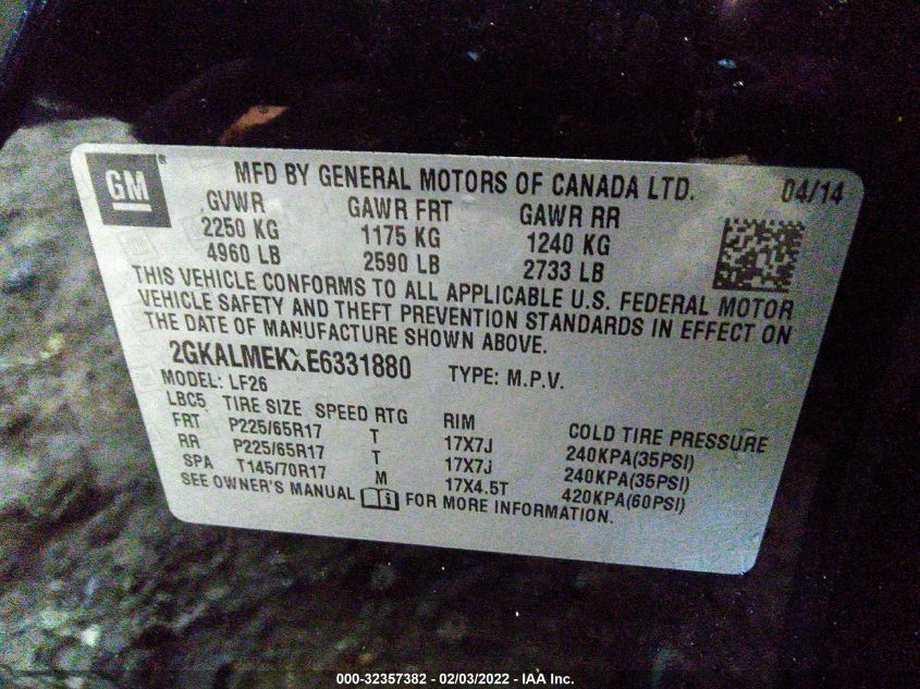 2014 GMC TERRAIN SLE 2GKALMEKXE6331880