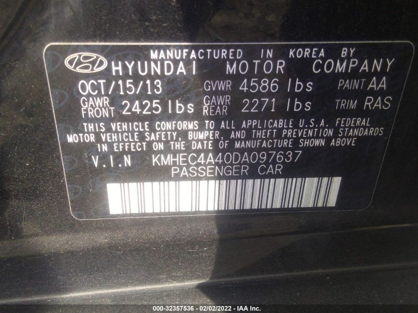 2013 HYUNDAI SONATA HYBRID LIMITED KMHEC4A40DA097637