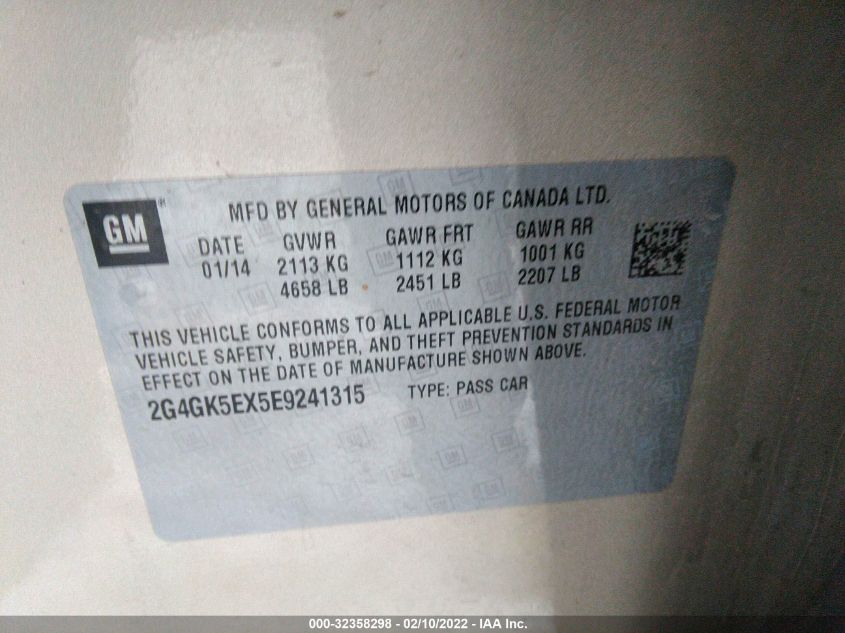 2014 BUICK REGAL 2G4GK5EX5E9241315