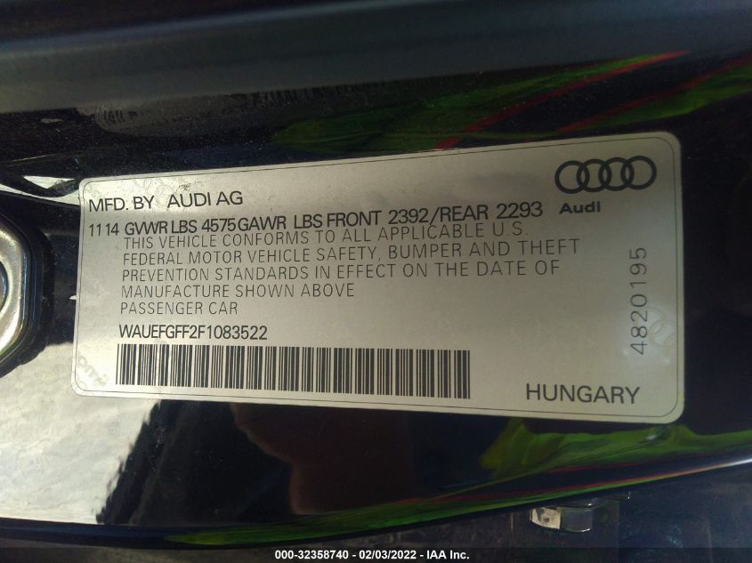 2015 AUDI A3 2.0T PREMIUM PLUS WAUEFGFF2F1083522