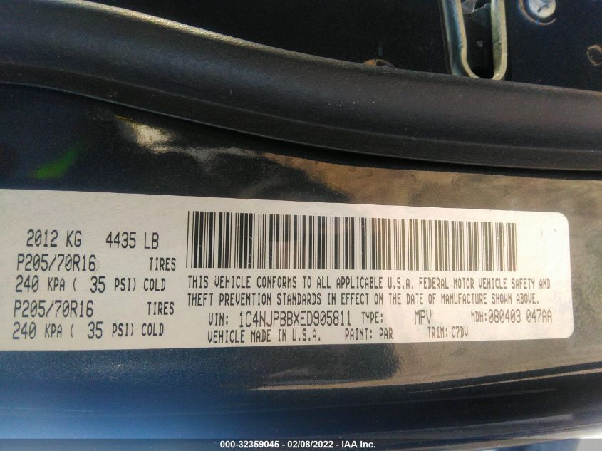 2014 JEEP PATRIOT SPORT 1C4NJPBBXED905811