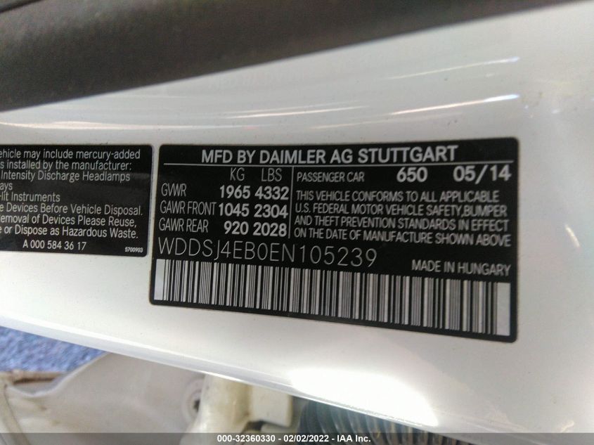 2014 MERCEDES-BENZ CLA-CLASS CLA 250 WDDSJ4EB0EN105239