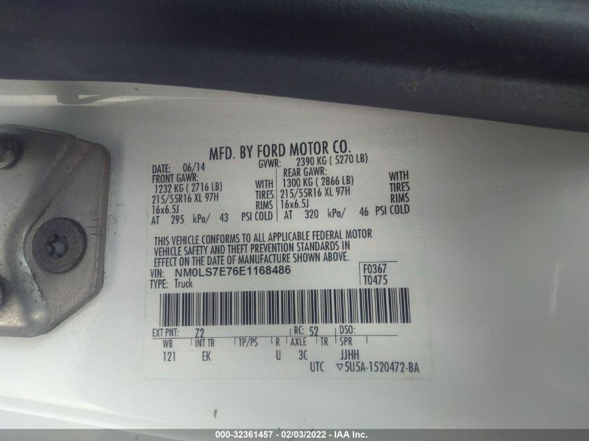 2014 FORD TRANSIT CONNECT XL NM0LS7E76E1168486