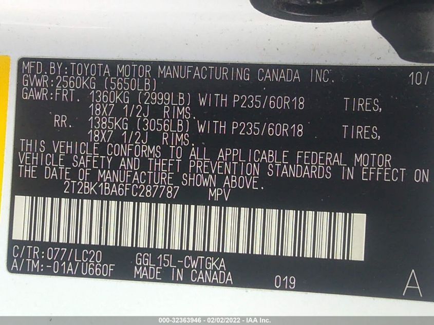 2015 LEXUS RX 350 2T2BK1BA6FC287787
